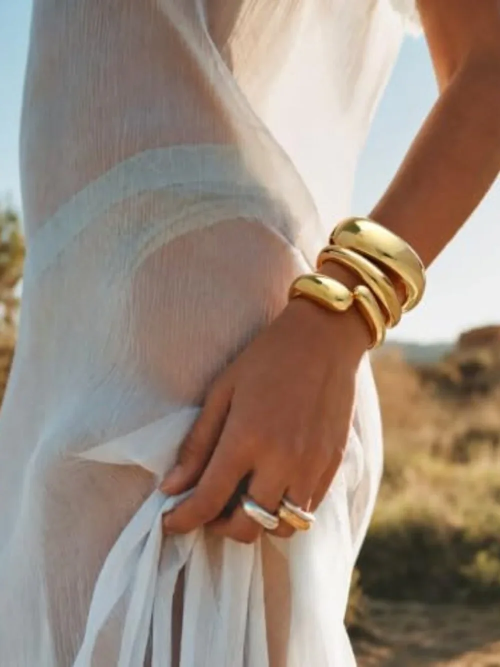 Chunky Gold Bangle Bracelets for Women Trendy 14K Gold Plated Cuff Bracelets
